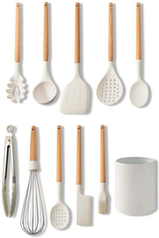 Ulisem 10-teiliges Küchenutensilien-Set, Küchenbesteck-Set, Holzgriff, hitzebeständig, gesund und antihaftbeschichtet, s...