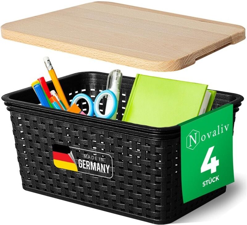 Novaliv - 4x Aufbewahrungsbox 4x Aufbewahrungsbox, 4x Holzdeckel