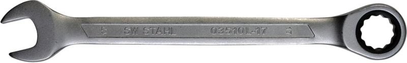 SW-Stahl 03510L-17 Gabelringratschenschlüssel 17 mm I feinverzahnt mit 72 Zähnen I Maulschlüssel mit Ringratsche I Ringr...