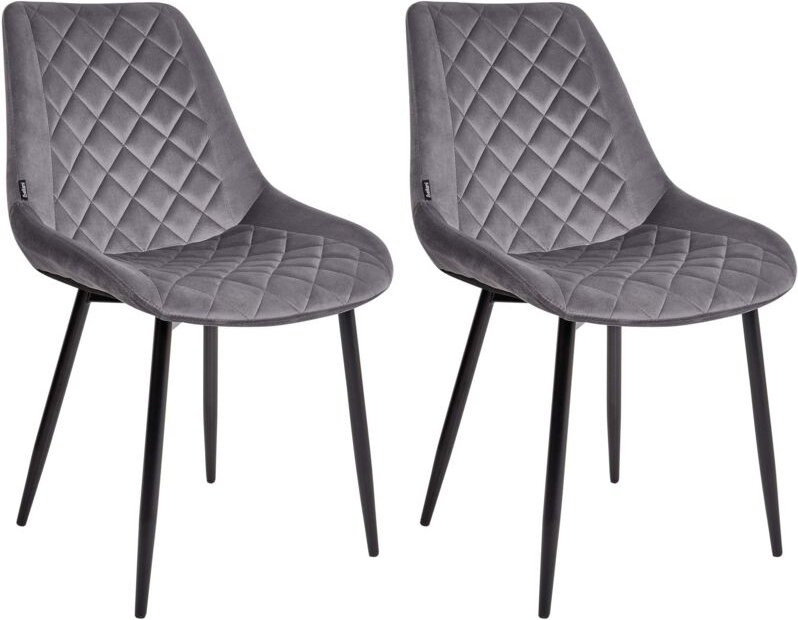 Esszimmerstuhl 2er Set Grau Samtstoff Gesteppt Diamantsteppung mit Schwarzen Metallbeinen Hoher Rückenlehne Retro Design...