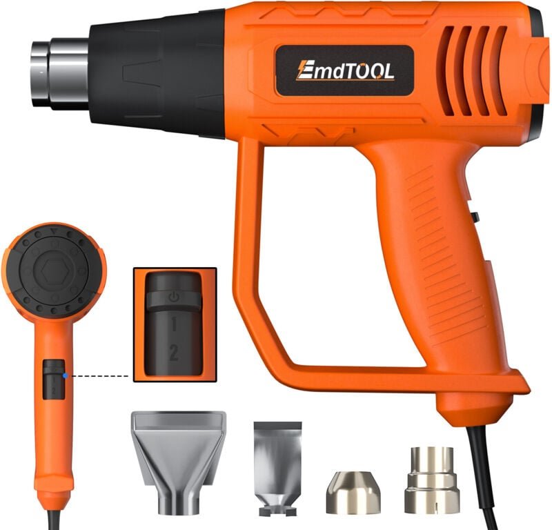 Dayplus - 2000 Watt Heißluftpistole Heißluftfön Heißluftgebläse 300/600°C und 4tlg Zubehör