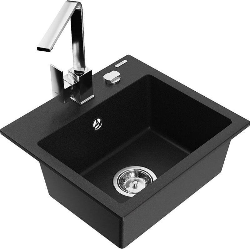 Milo 1-Becken-Granit-Spüle mit Mischbatterie Rita, Schwarz - 6505-77-670300-00 - Mexen