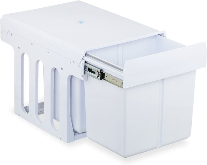 Thumbnail - Relaxdays Einbaumülleimer, 2 Fächer, 2 x 15l, HBT: 35,1x34,3x48 cm, ausziehbar, Mülltrennsystem für Unterschrank, weiß