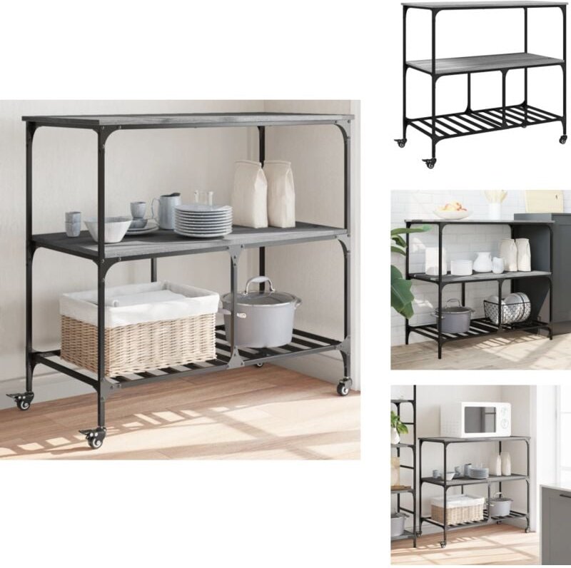 Küchenwagen Grau Sonoma 100x50x95 cm Holzwerkstoff - Küchenschrank - Küchentisch - Kücheninsel - Rollwagen - Mobiliar