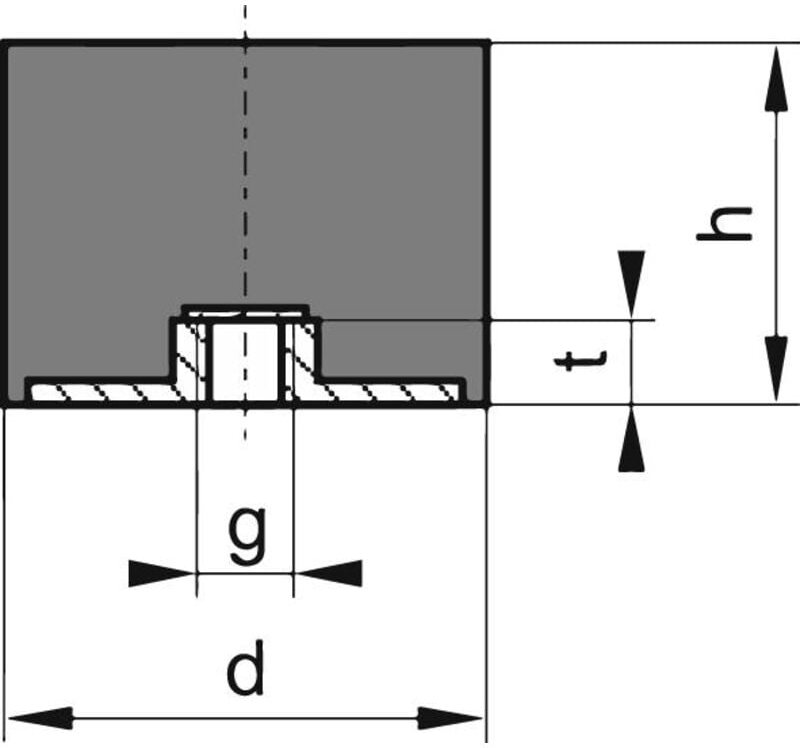 Gummi-Metall-Puffer zylindrisch Typ E D15xH10mm M4 NR57