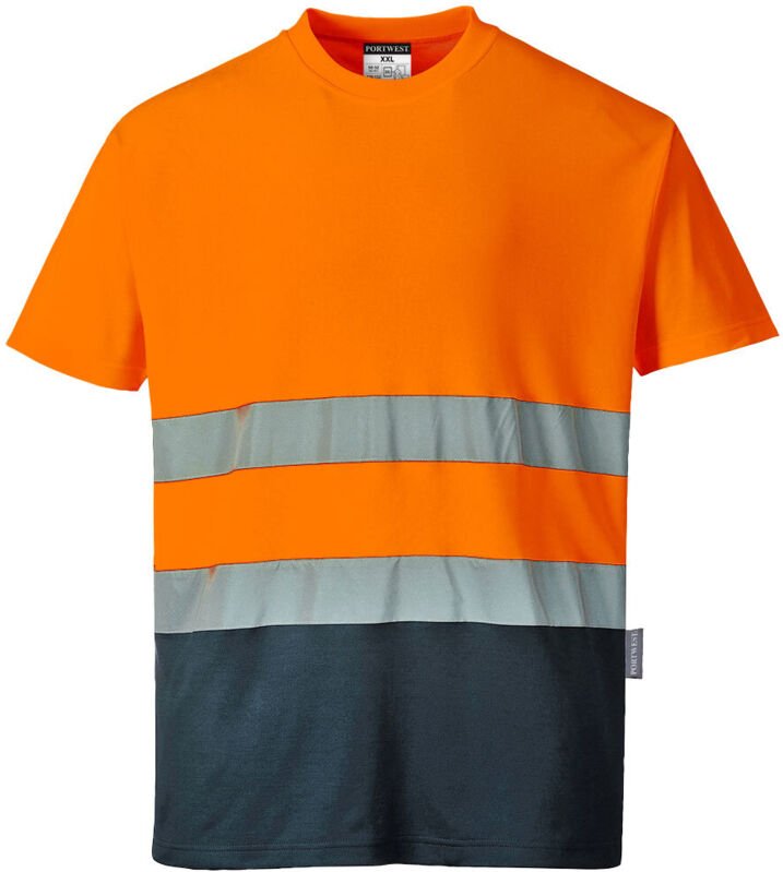 Baumwoll-T-Shirt zweifarbig Orange/Navy S