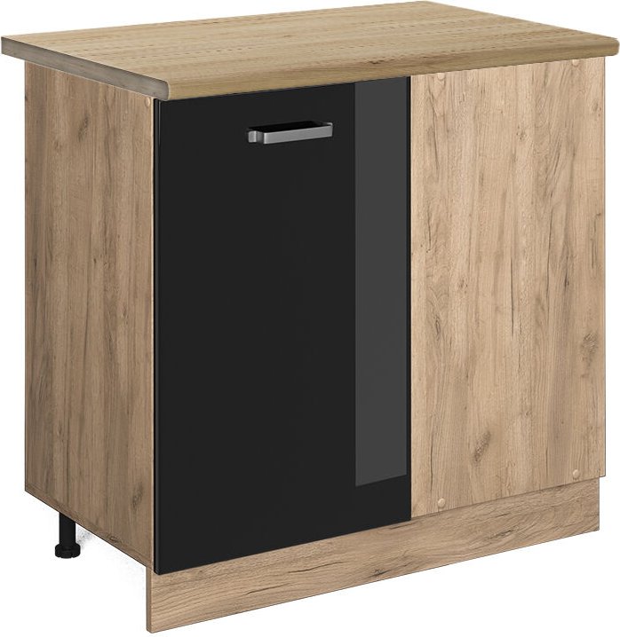 Vicco - Eckunterschrank R-Line, Schwarz Hochglanz, 86 cm, ap Eiche