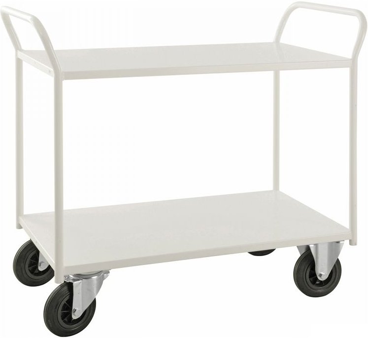 Kongamek Etagenwagen voll verschweisst in weiß mit 2 Böden 940x440mm Ladefläche mit Bremse