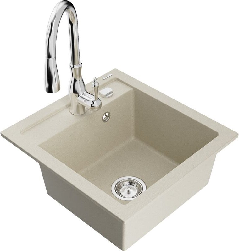 Vito 1-Becken-Granit-Spüle mit Mischbatterie Savita, Beige - 6503-69-672601-00 - Mexen