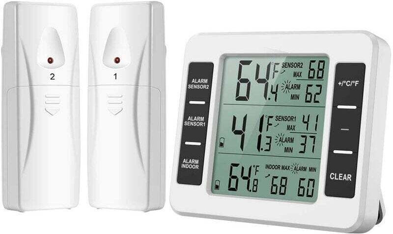 Nazalus-Hot Sale-Kühlschrank-Gefrierschrank-Thermometer, kabelloses Kühlschrankthermometer mit 2 Sensoren, akustischem A...