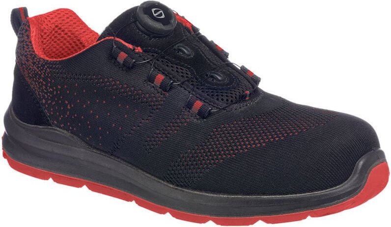 Sicherheits-Sneaker niedrige Wire Lace Safety Trainer Knit S1P Schwarz/Rot 48