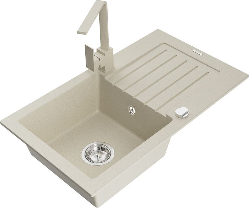 Pablo 1 Becken-Granitspüle mit Abtropffläche und Mischbatterie Rita, Beige - 6510-69-670300-69 - Mexen