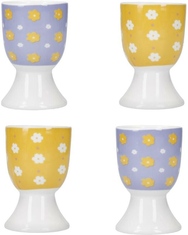 Kitchen Craft KCEGGDA4PC Set of Eierbecher, Porzellan, Gelb und Lila