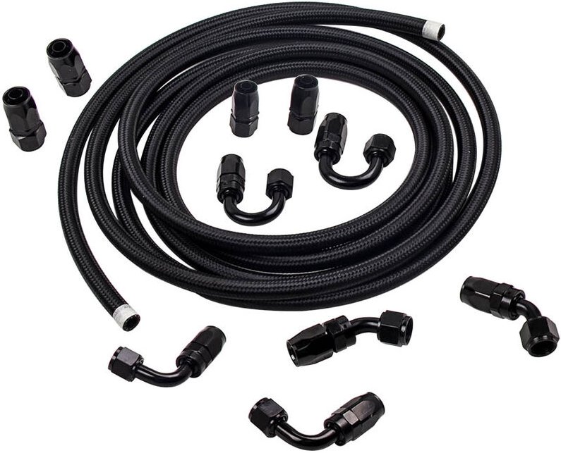 AN8 -8AN AN-8 Fitting Stainless Steel Nylon Braided Oil Fuel Hose Line 16FT neuAN8 -8AN Nylon Stahl geflochten o il Lini...