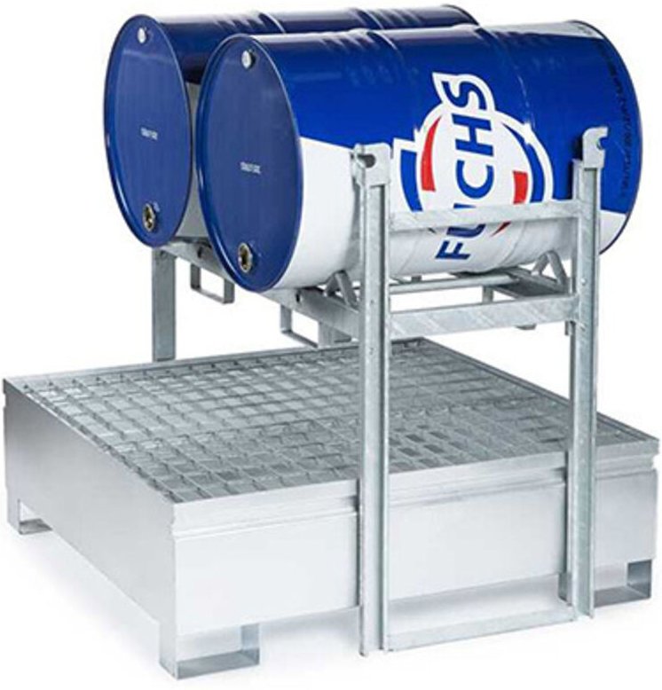 Stahl-Auffangpalette mit Fasshälter - Kapazität 440 Liter - MCT2A-C/S