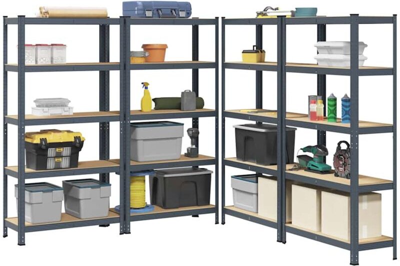 Lagerregale mit 5 Böden 4 Stk. Anthrazit Stahl & Holzwerkstoff - Vidaxl