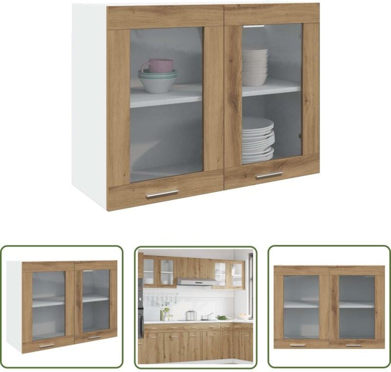 The Living Store - vidaXL Hängeglasschrank Artisan-Eiche 80x31x60 cm Holzwerkstoff