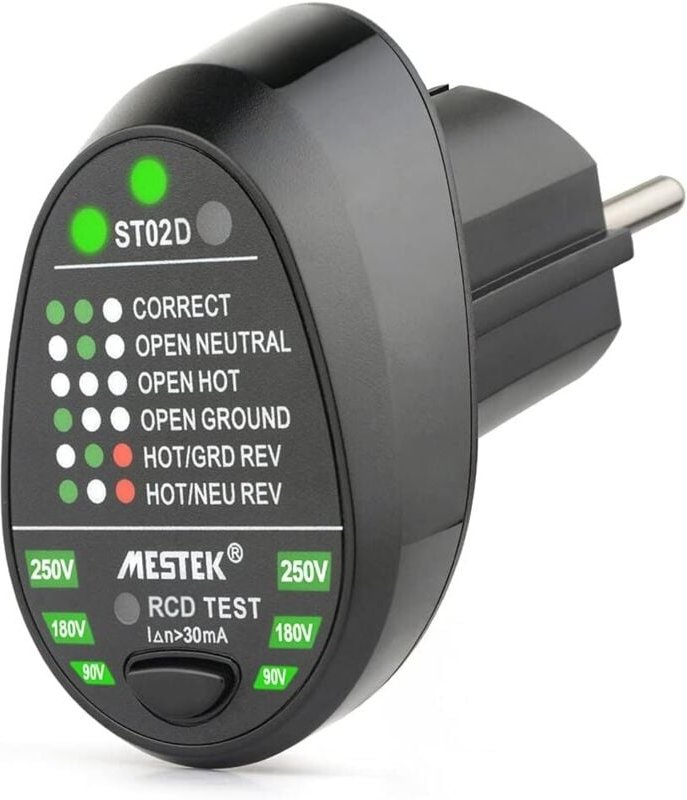 Steckdosentester, RCD Automatischer Neutralleiter-Erdungsdraht-Testkreis Polaritätsdetektor Steckdosentester(EU-Stecker)