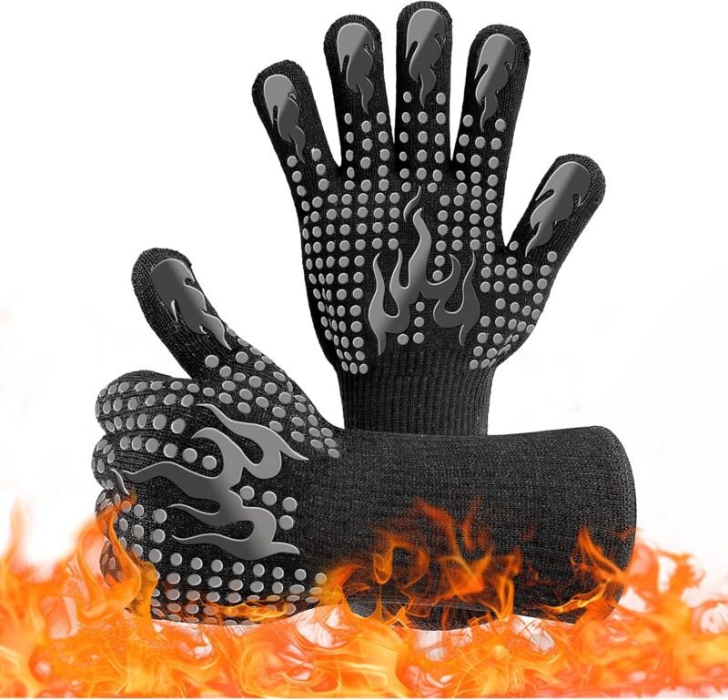 Grillhandschuhe, hitzebeständige Ofenhandschuhe bis 800 °c, hitzebeständige Grillhandschuhe, rutschfeste Küchenhandschuh...
