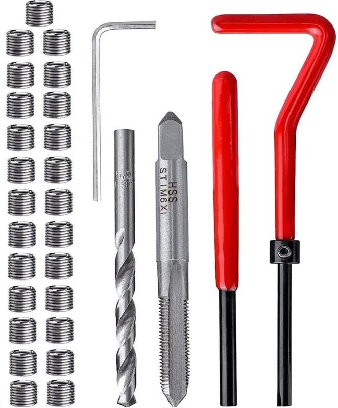 Spulengewinde-Reparatursatz, kompatibel, 30-teilig, M6 x 1,0 mm, Edelstahl, Autoreparatur-Handwerkzeugsatz
