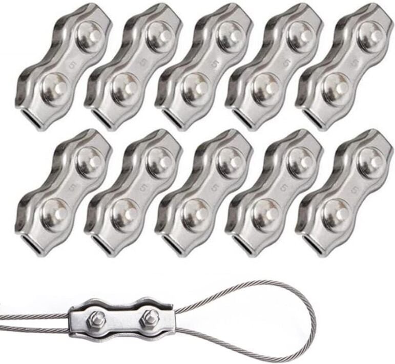 10 Stück Duplex-Clips M5 Drahtseil-Clips Edelstahl 304 Duplex-Klemmen für 5 mm Drahtseil-Takelage