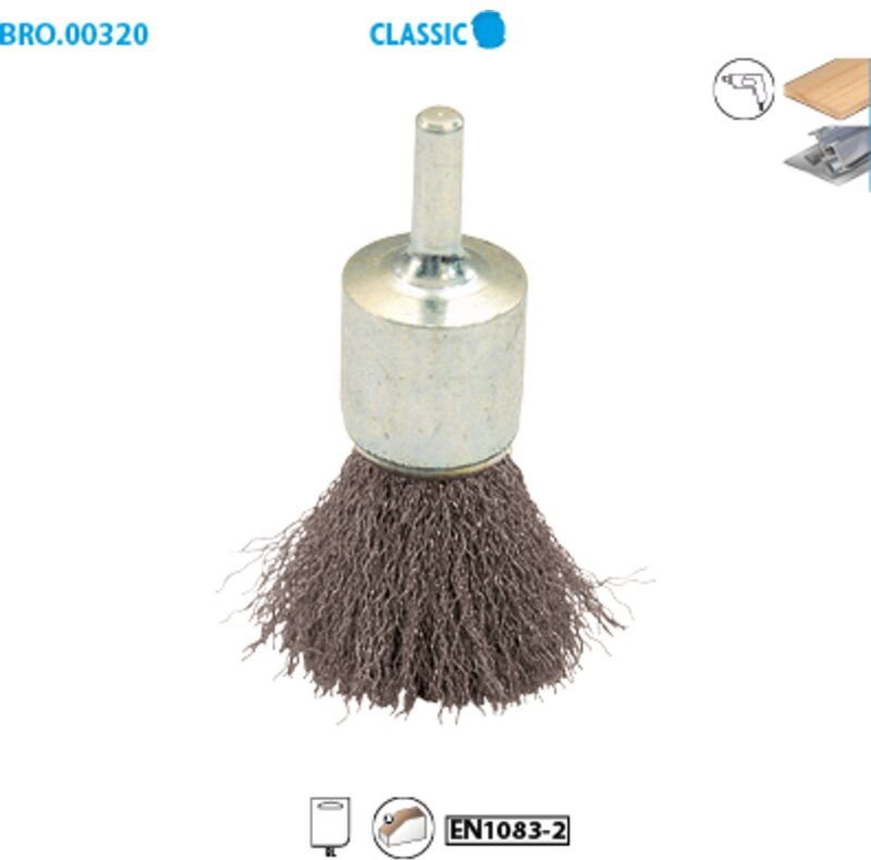 Leman - Pinselbürste auf Stange gewellter Stahldraht harte Beize Holz/Metall - d. 25 mm - q. 6 x 17 mm - Draht 0.30 320....