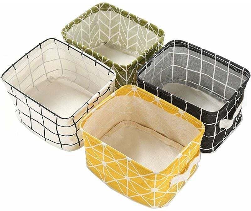 Faltbare Aufbewahrungsbox aus Leinenstoff, Schreibtisch-Aufbewahrung, 4er-Set, quadratisch, faltbar, Aufbewahrungskörbe ...