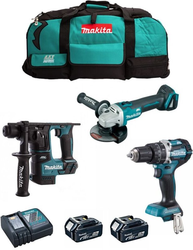 MAKITA Kit MK307 (DHP484 + DHR171 + DGA504 + 2 x 5,0 Ah + DC18RC + LXT600)