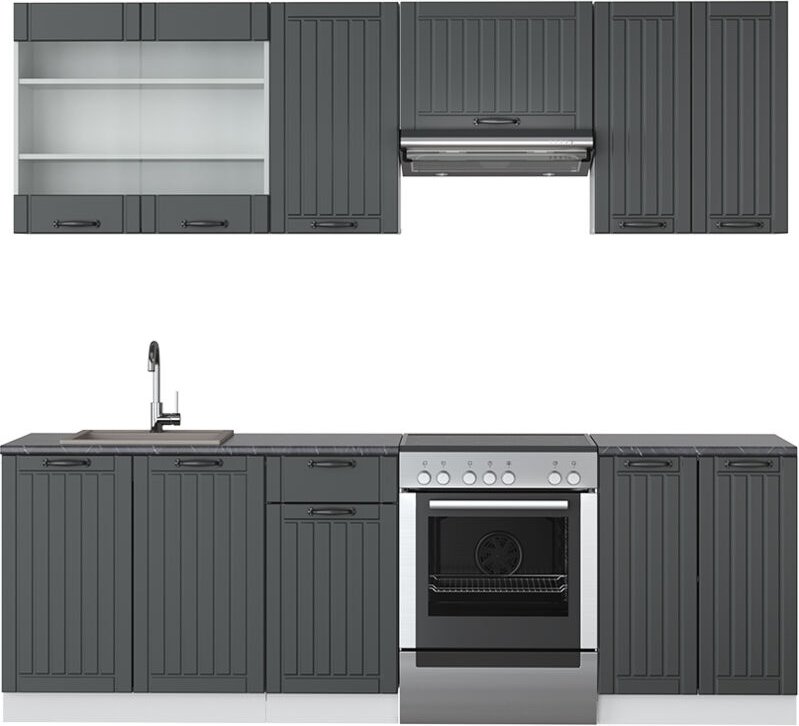 Vicco - Küchenzeile Fame-Line, Anthrazit Landhaus/Weiß, 240 cm , ap Anthrazit