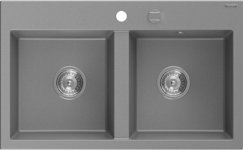 Hektor Granitspüle 2-Kammer 800 x 480 mm, grau, Siphon Chrom - 6521802000-71 - Mexen