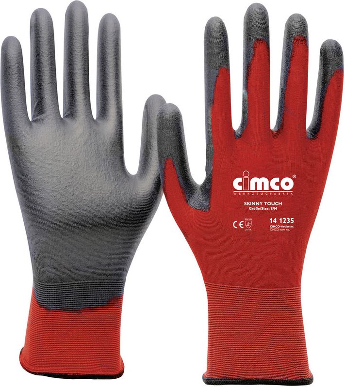 Thumbnail - Cimco Skinny Touch grau/rot 141238 Nylon Arbeitshandschuh Größe (Handschuhe): 10, XL EN 388 1 Paa