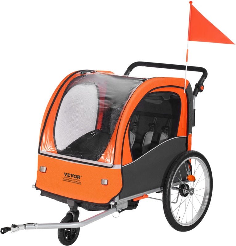 Mophorn - vevor Fahrradanhänger, Kinderfahrradanhänger Doppelsitz, 45 kg Tragkraft, 2-in-1- Kinder Anhänger Buggy, umbau...