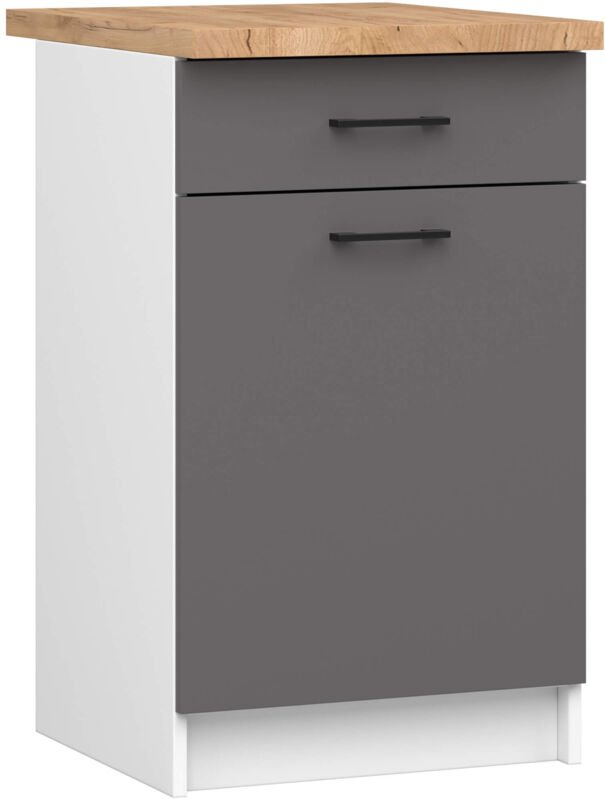 Thumbnail - Küchenschrank Akord oliwia modular S50 Unterschrank mit Arbeitsplatte Weiß 50 cm Tür Schublade 2 Ebenen Front Graphitgra...