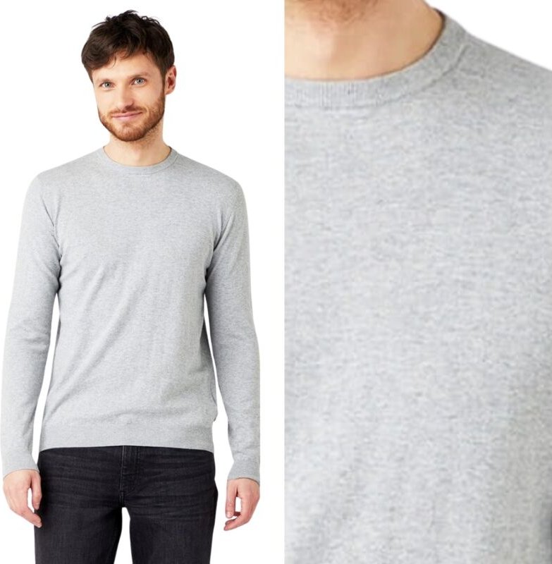Wrangler Leichter Wollpullover mit Rundhalsausschnitt, Mittelgrau meliert, Standardgröße L