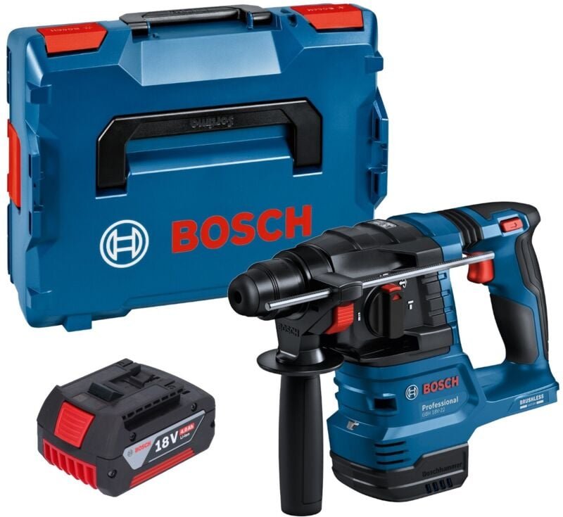 Bosch GBH 18V-22 Professional Akku Bohrhammer 18 V 1,9 J SDS Plus Brushless + 1x Akku 4,0 Ah + L-Boxx - ohne Ladegerät
