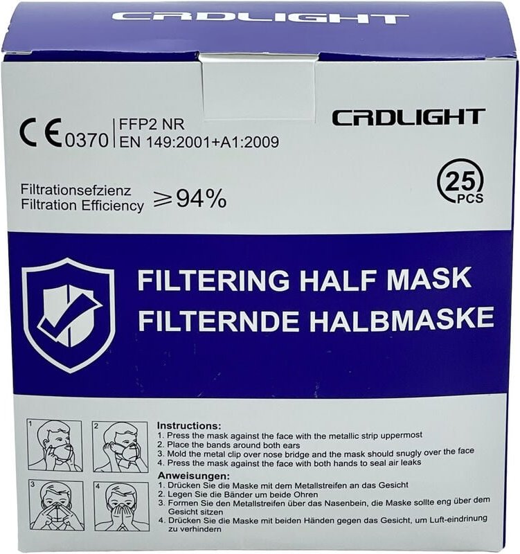 CRDFFP2 Feinstaubmaske ohne Ventil FFP2 25 St. en 149:2001 + A1:2009 din 149:2001 + A1:20 - Crd Light