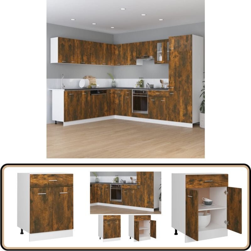 Thumbnail - Unterschrank mit Schublade Räuchereiche 60x46x81,5 cm - Küchenmöbel - Untertischschrank - Holzmöbel - Küche Organisieren...