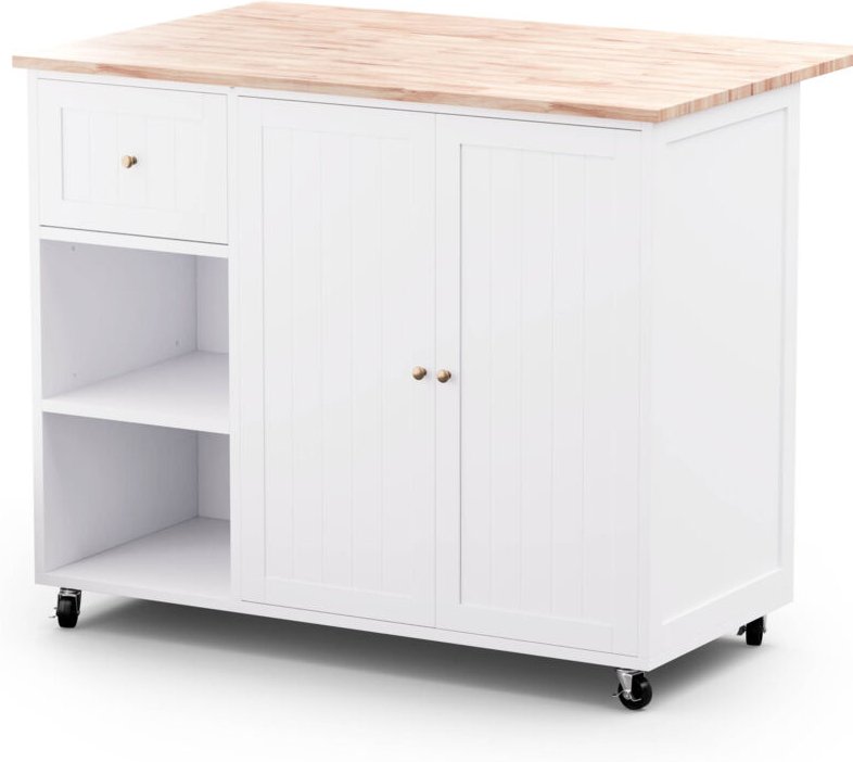 Servierwagen - Kuchenwagen/Rollwagen mit ausziehbarer Platte, 2 Schubladen, Rader mit Bremse, 106,5x49,5-69,5x89 cm - pr...