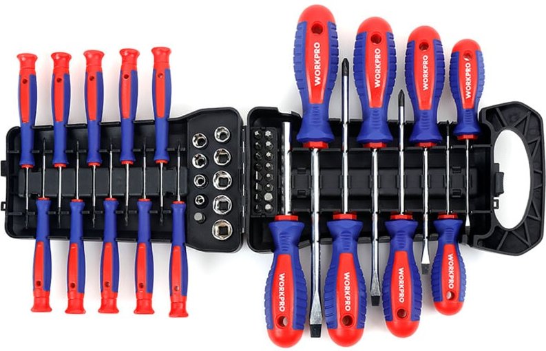 Schraubendreher Bit Set inkl. Steckschlüssel 45tlg aus cr-v Stahl, magnetischer Schraubenzieher-Satz mit Halterung - Wor...