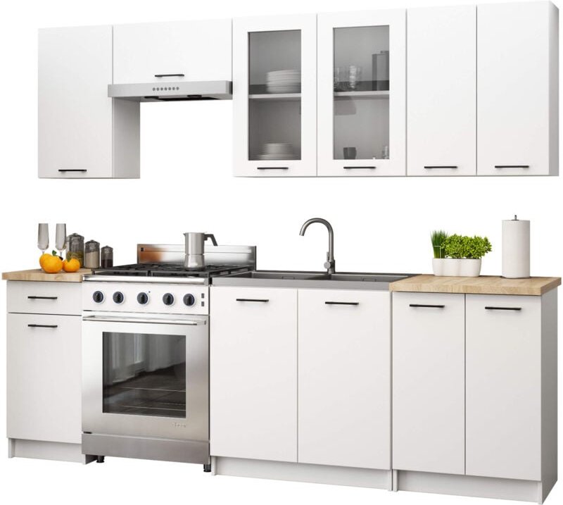 Küchenmöbel-Set OLIWIA 2.4m Modulares Weiß 240 cm 11 Türen 1 Schublade B240xH203xT46 cm