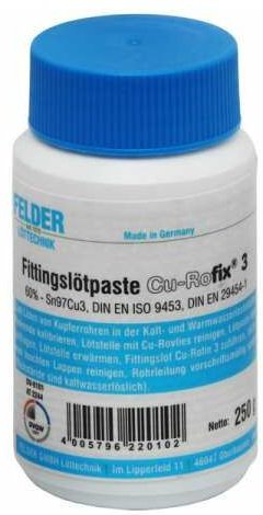 Lötpaste Fittingslötpaste Lot 250g, mit Pinsel Kupfer, Weichlotpaste, Flussmittel, Lötfitting
