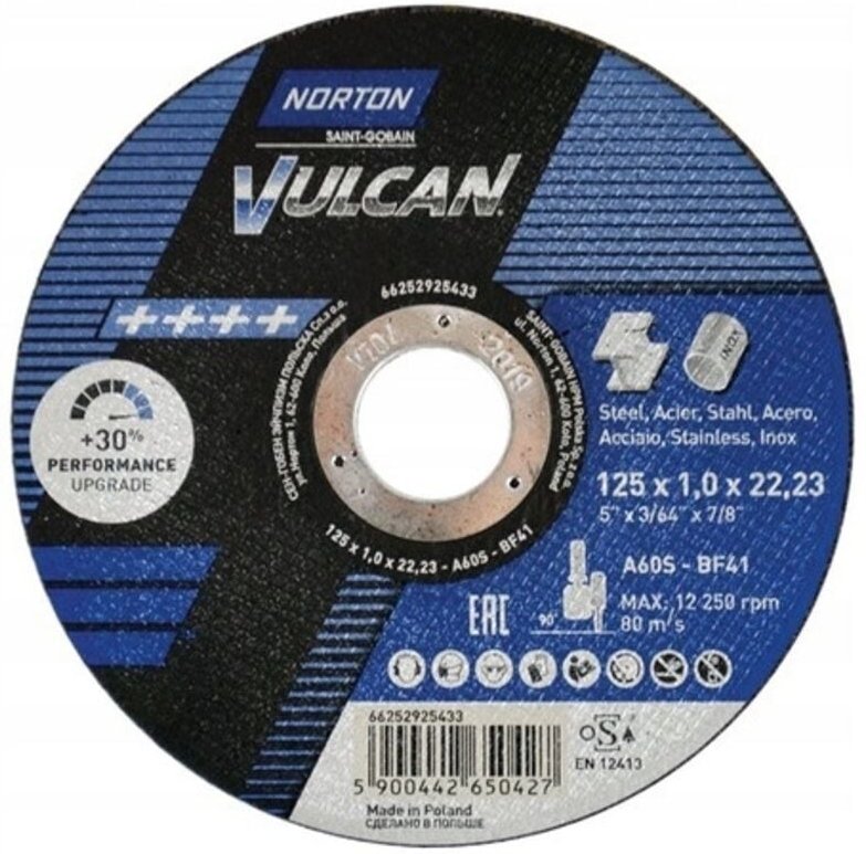 Norton - zestaw tarcz vulcan 125mm x 1mm metal/inox 100szt. +2xFaser 100szt.