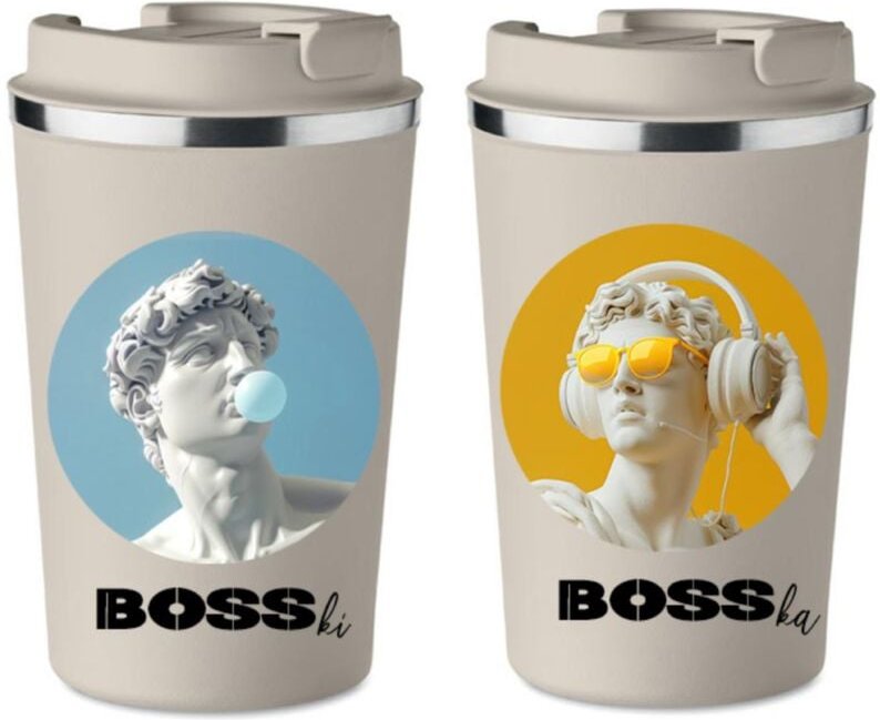 2er Set Premium BOSSKI THERMOBECHER BOSKA Hochzeitsgeschenk 350ml KT107