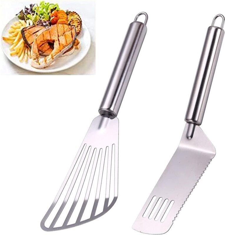 Alovez - Fischspatel, 2er-Pack Edelstahlspatel, 10,1-Zoll-Spatel mit gebürstetem Edelstahl