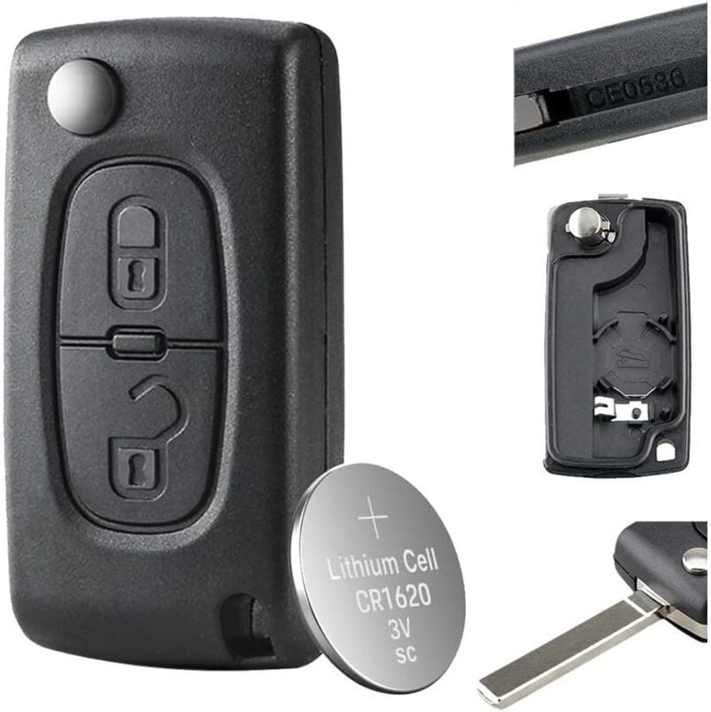 Ersatz-Schlüsselgehäuse mit 2 Tasten, Klappschlüsselgehäuse für Citroen Xsara Peugeot 107 207 307 2BT (0536), VA2-Schlüs...