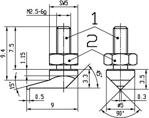 Messeins.seitliche Spitze M2,5 STA z.Messuhren KÄFER