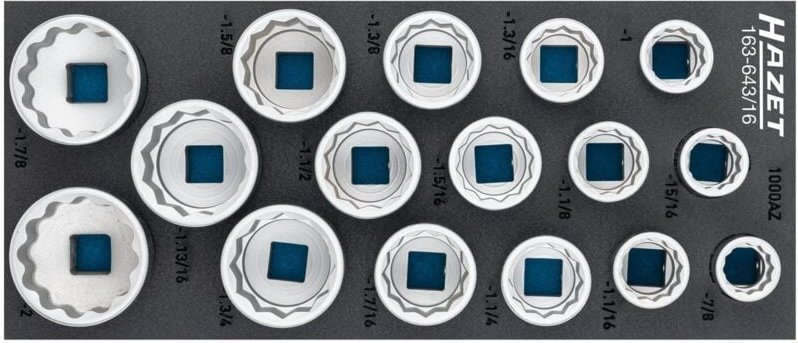 Thumbnail - Hazet Steckschlüssel Satz, 3/4 (20 mm) Vierkant hohl, Außen Doppelsechskant-Tractionsprofil, 16-tlg., 7/8 - 2″