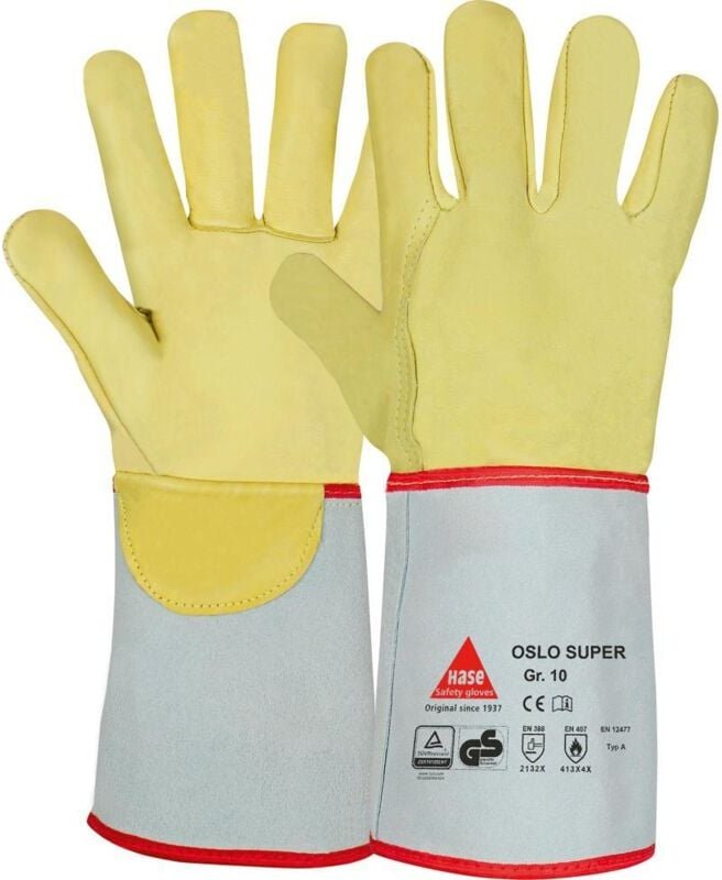 Hase Safety Gloves - Hase Schweißerhandschuhe Oslo-Super Größe 10, Rindnarbenleder 6 Stk