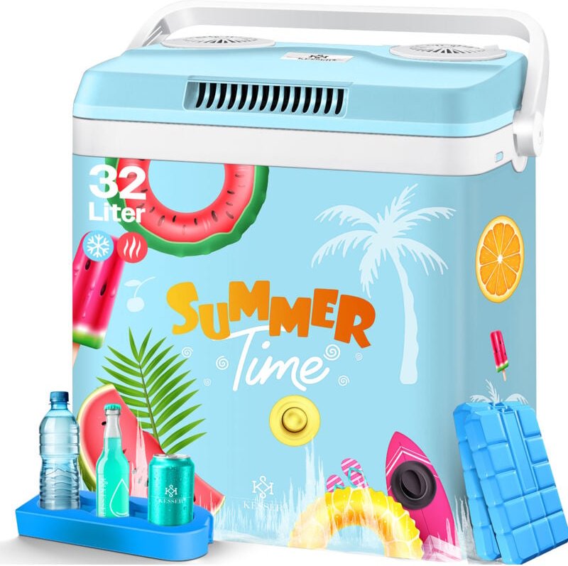 32 l Kühlbox 12V 230V Stecker Mini-Kühlschrank Thermoelektrische Warmhaltebox 32 Liter Bunt - Kesser
