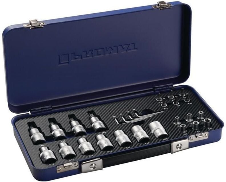 Steckschlüsselsatz 27-teilig 1/4 + 1/2 ″ T10 - T55/E4 - E20